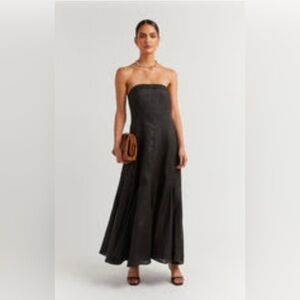 DISSH ROCKY BLACK LINEN PANEL MIDI DRESS - 8 / BLACK
